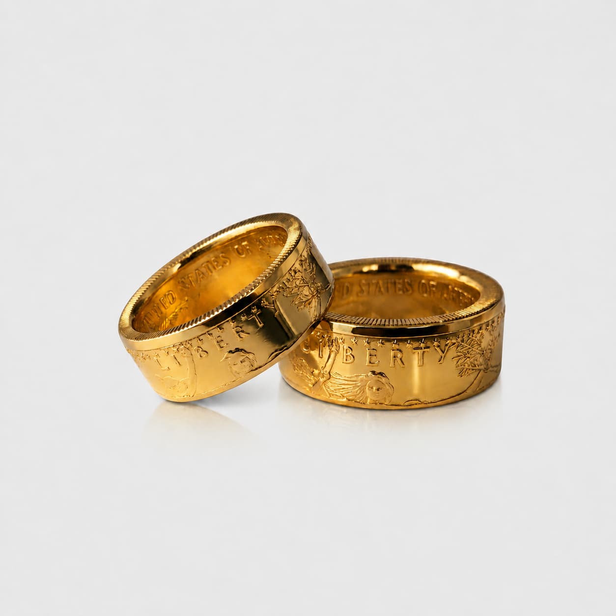 Gold Coin Ring Wedding Bands - Reserved Expression Pair