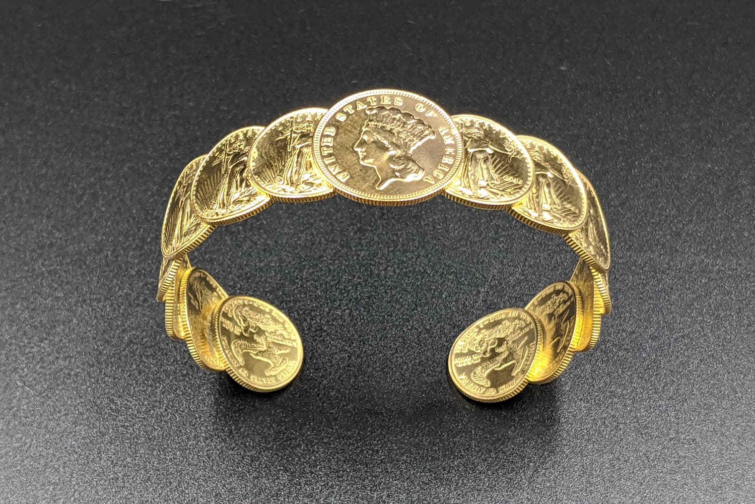 Gold cuff bracelet made from gold coins