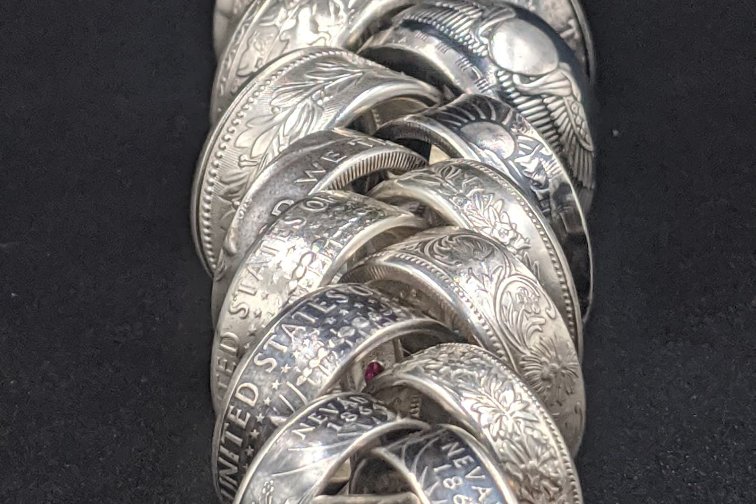 Coin rings set together in a group