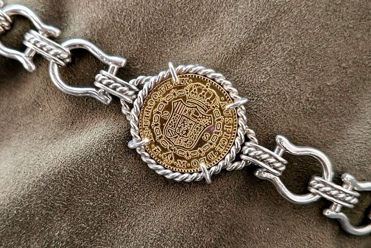 Handcrafted nautical themed silver and gold bracelet