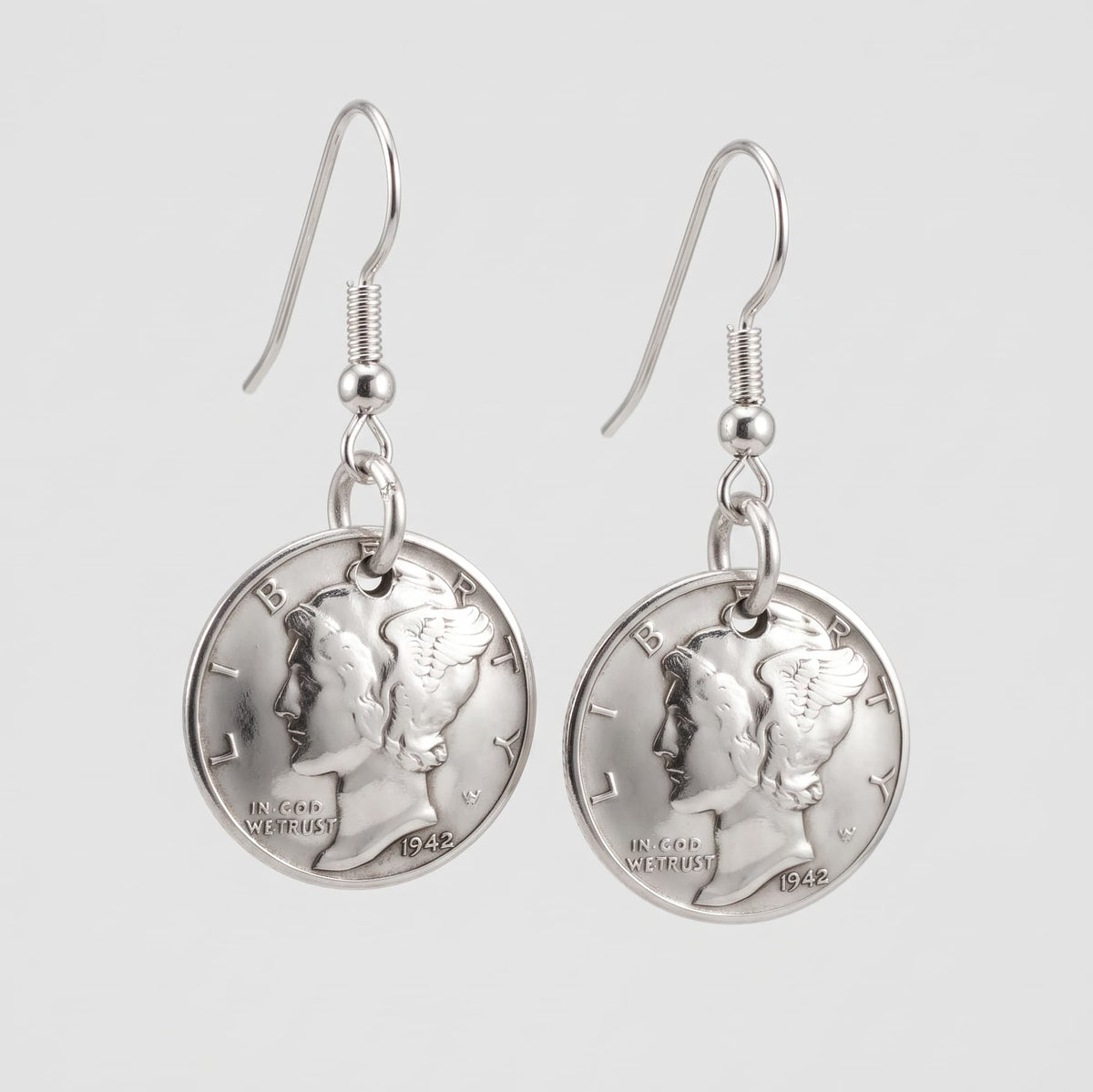 Pair of Mercury Dime earrings