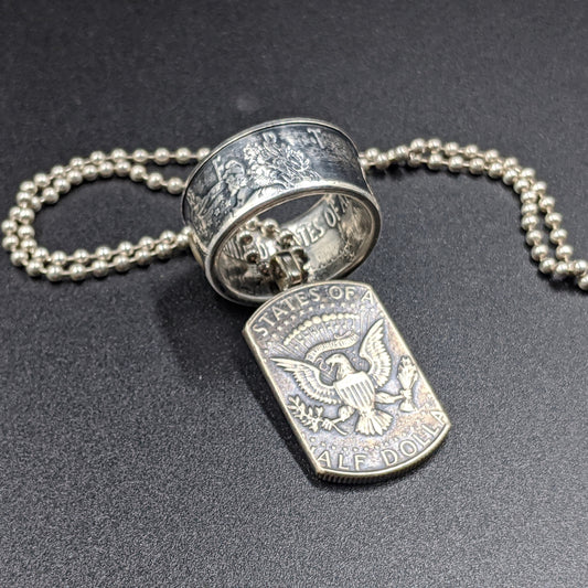 Silver Eagle Coin Ring & American Pride Dog Tag Necklace