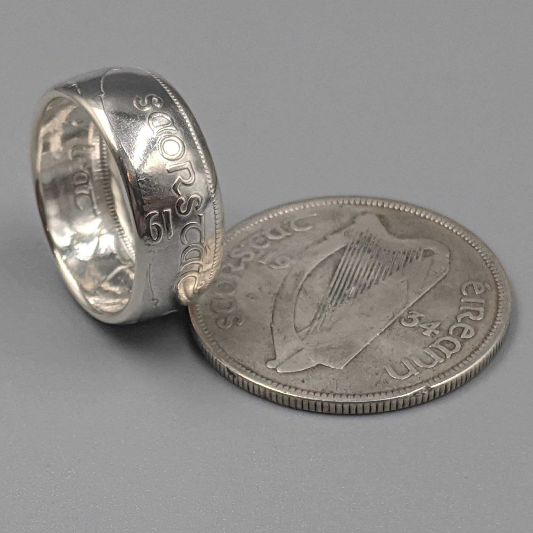 Irish Silver Half Crown Coin Ring