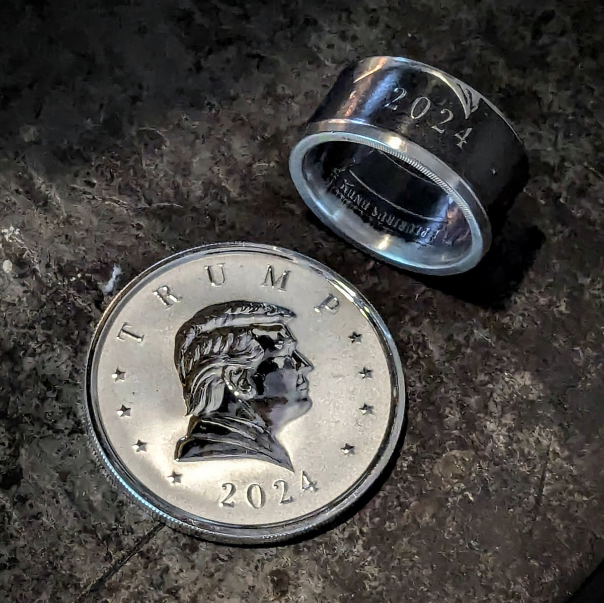 Trump 2024 Silver Coin Ring