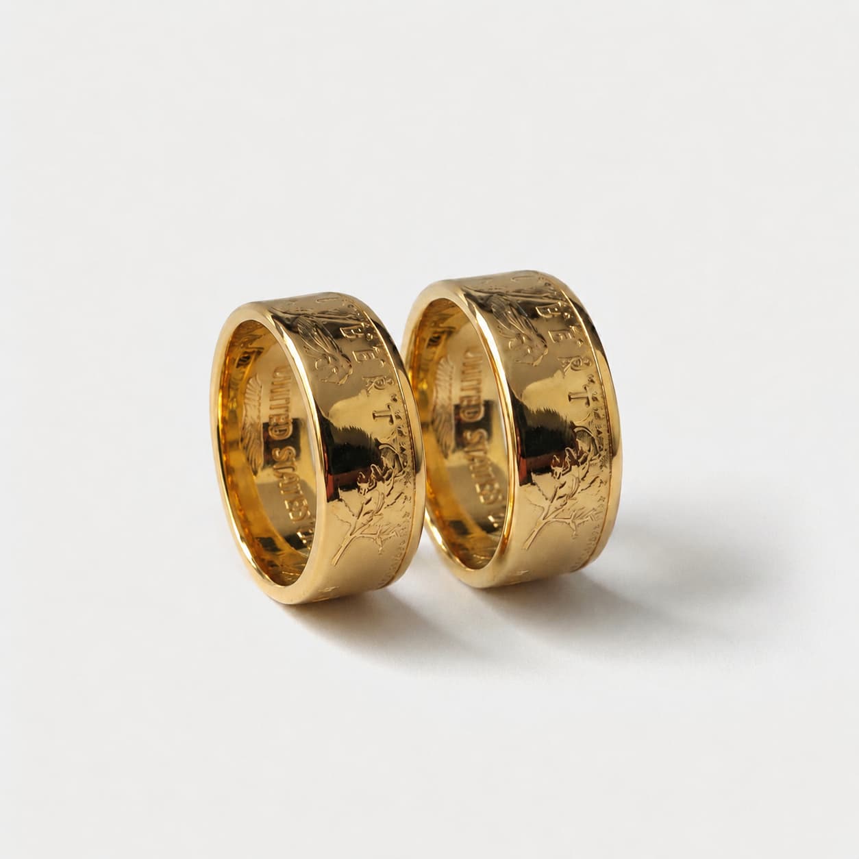 Gold Coin Ring Wedding Bands - Full Expression Pair