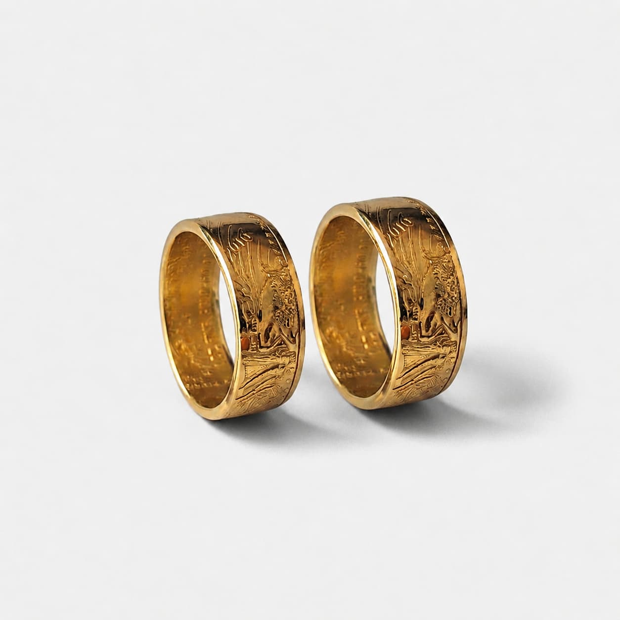 Gold Coin Ring Wedding Bands - Full Expression Pair