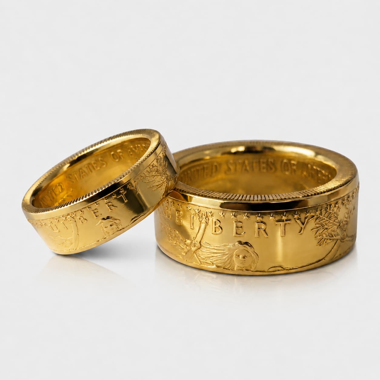 Gold Coin Ring Wedding Bands - Sovereign Pair