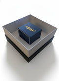 Blue box with a logo on a white background
