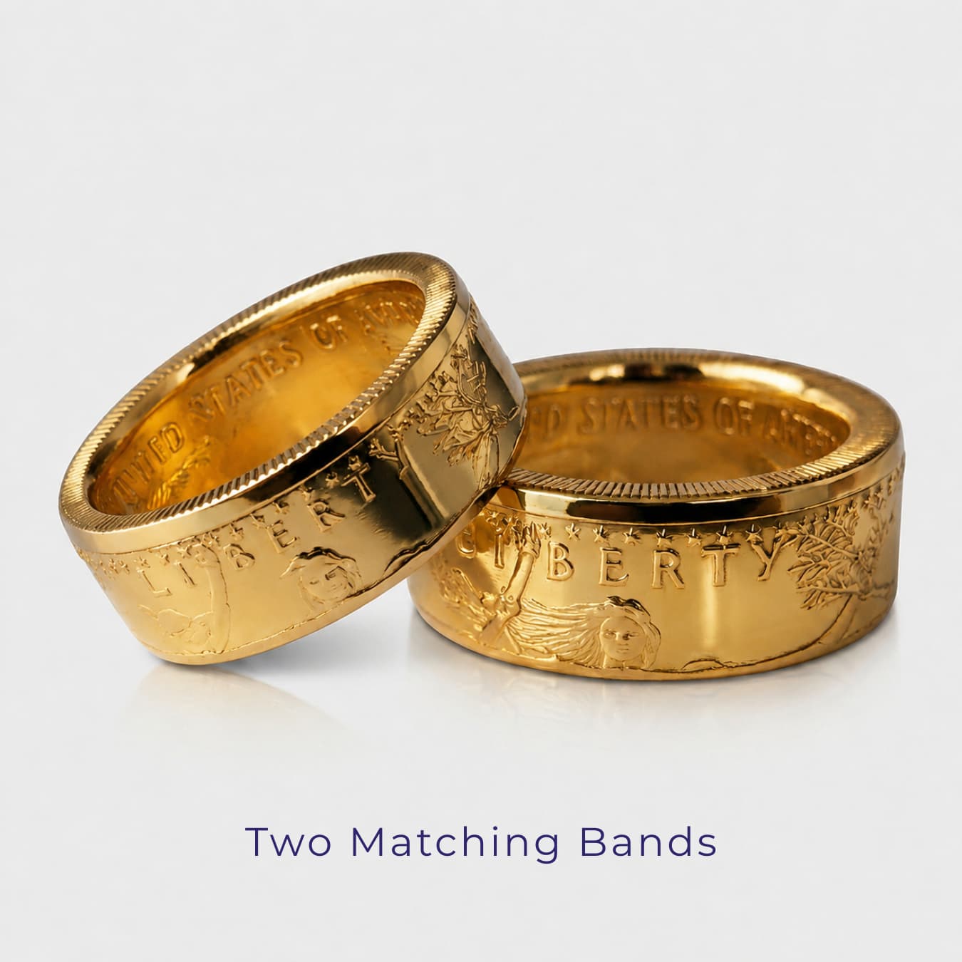 Two rings each forged from a one ounce American Gold Eagle coin.