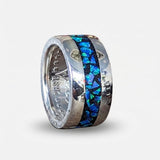 Azure Blue opal inlay ash set into a Morgan Silver Dollar Coin Ring (also available with cremation ash incorporated)