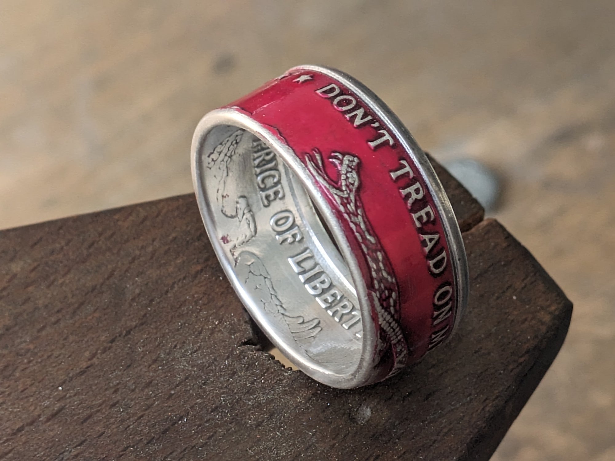 Gadsden Flag Silver Coin Ring with Powder Coat