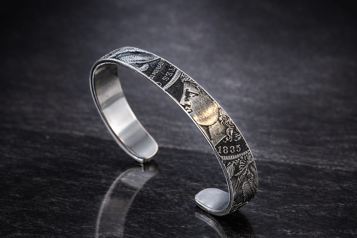 Cuff bracelet formed from Morgan Silver Dollars
