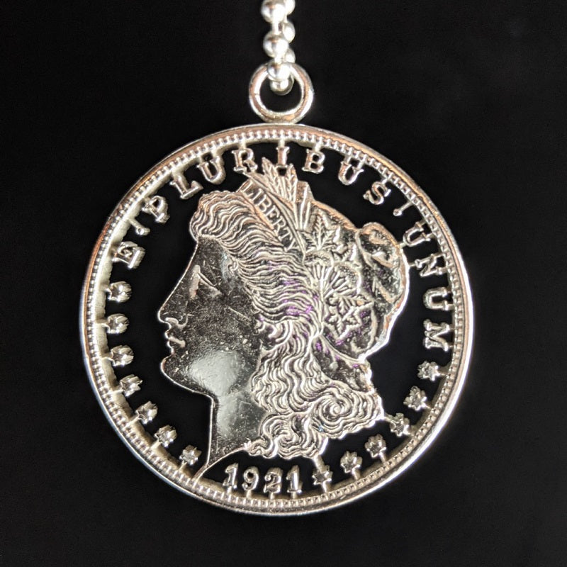 1921 Morgan Silver Dollar Cut Coin Necklace - Silver State Foundry