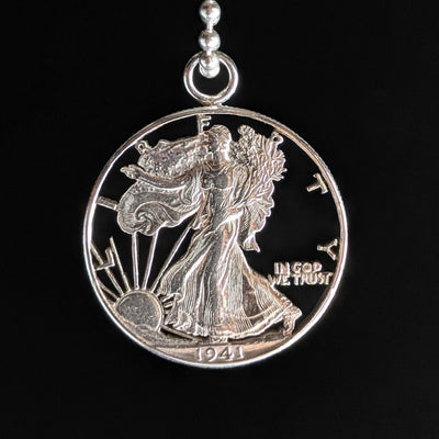 1941 Lady Liberty Half Dollar Cut Coin Necklace