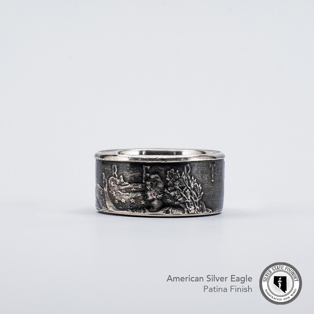 Silver Eagle Coin Ring & American Pride Dog Tag Necklace