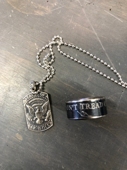Don’t Tread On Me Silver Coin Ring & American Pride Dog Tag Necklace