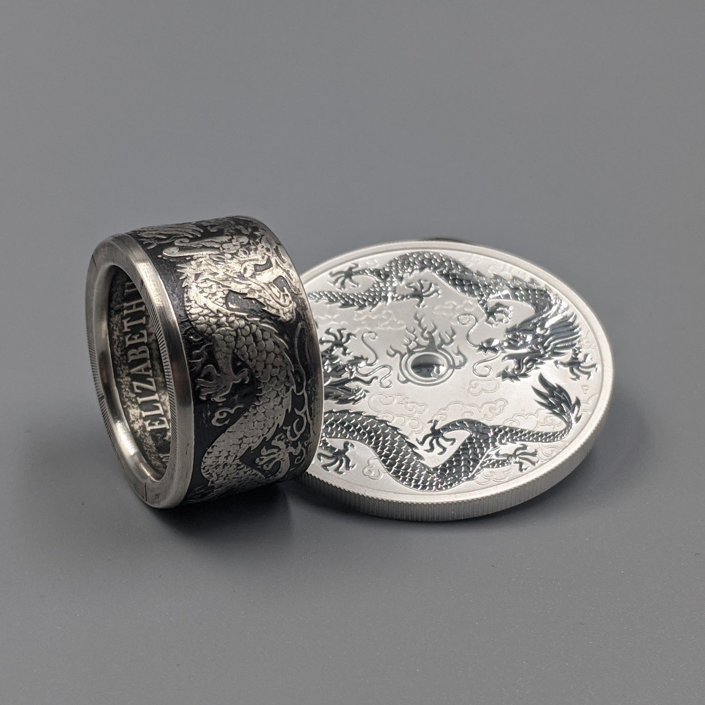 Australian Double Dragon Coin Ring