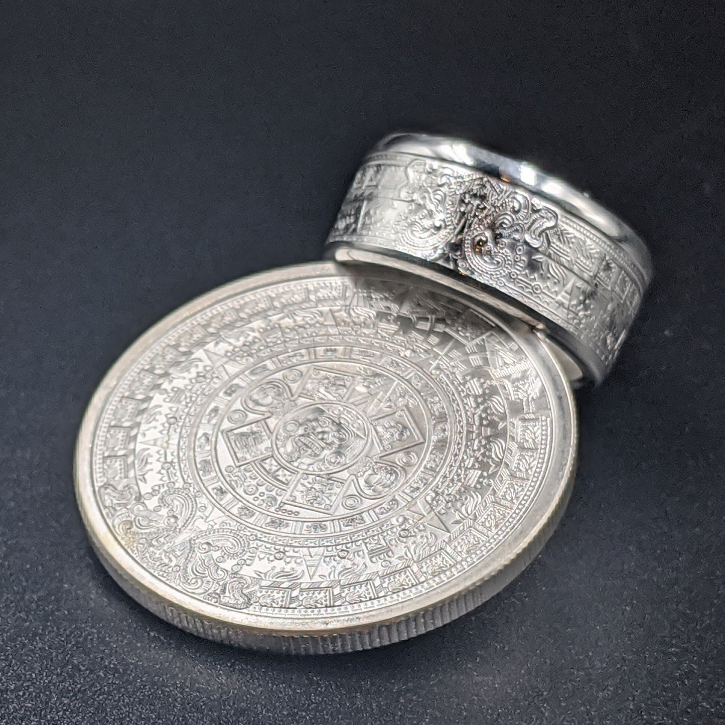 Aztec Calendar Coin Ring