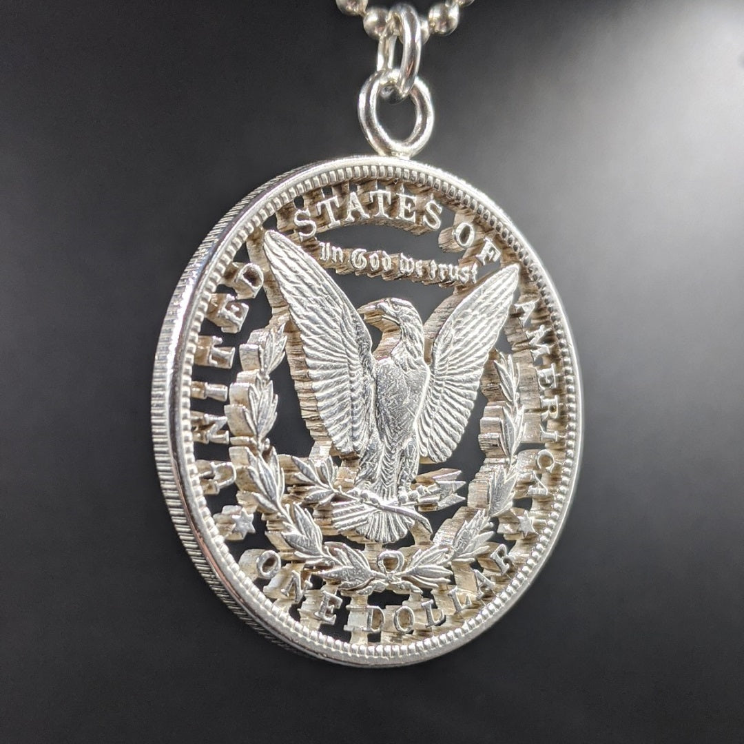 Ladies antique sterling silver Morgan silver dollar pendant. - Ruby Lane