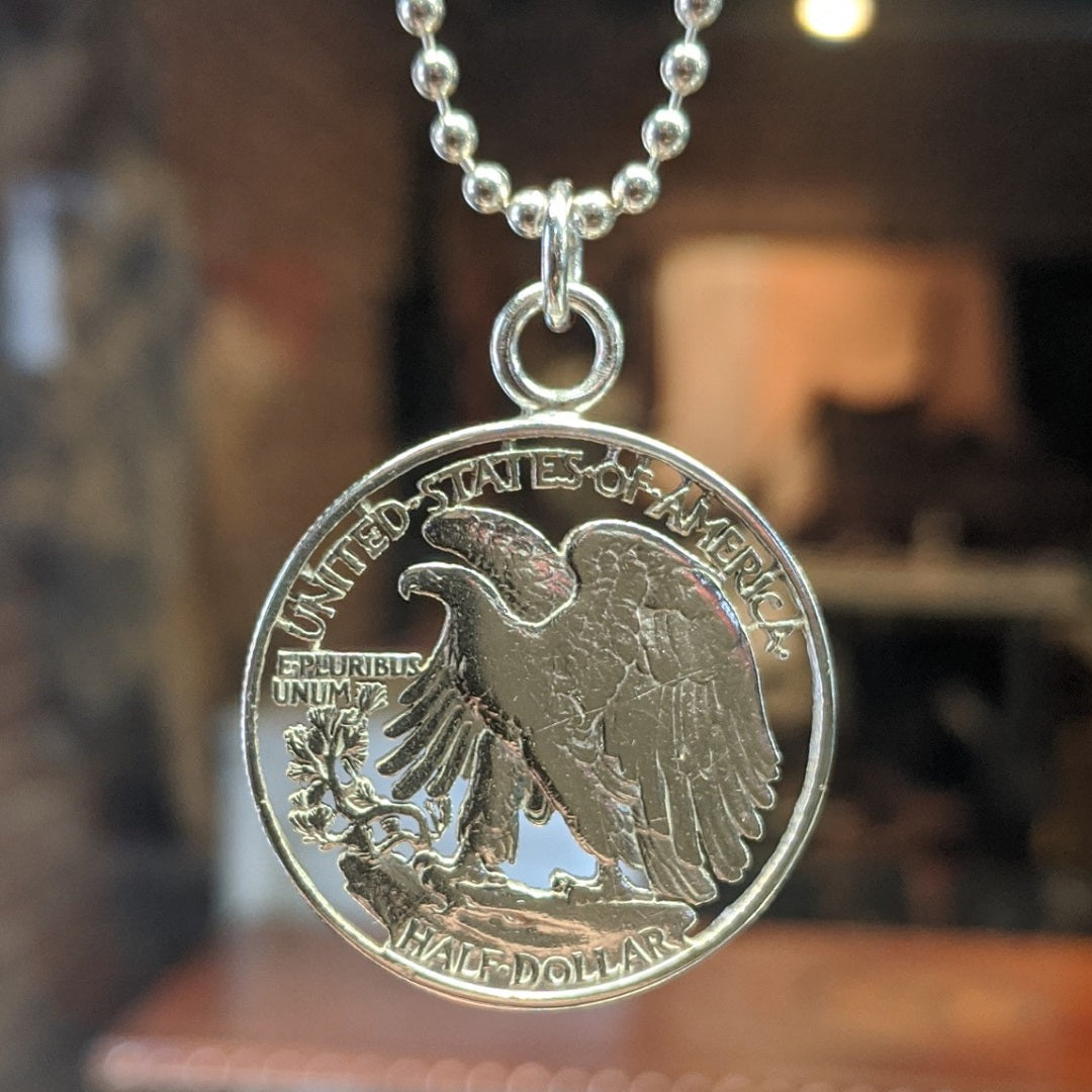 1941 Walking Liberty Half Dollar Cut Coin Necklace