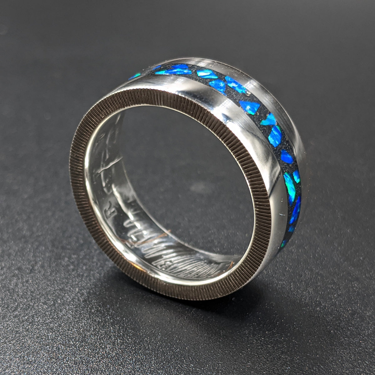 coin ring with cremation ash inlay