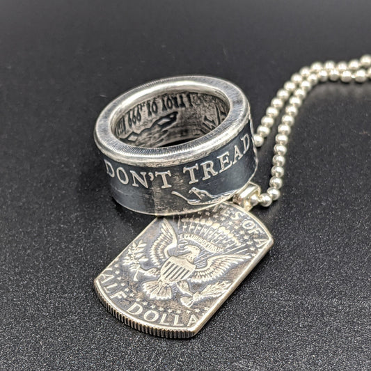 Don’t Tread On Me Silver Coin Ring & American Pride Dog Tag Necklace