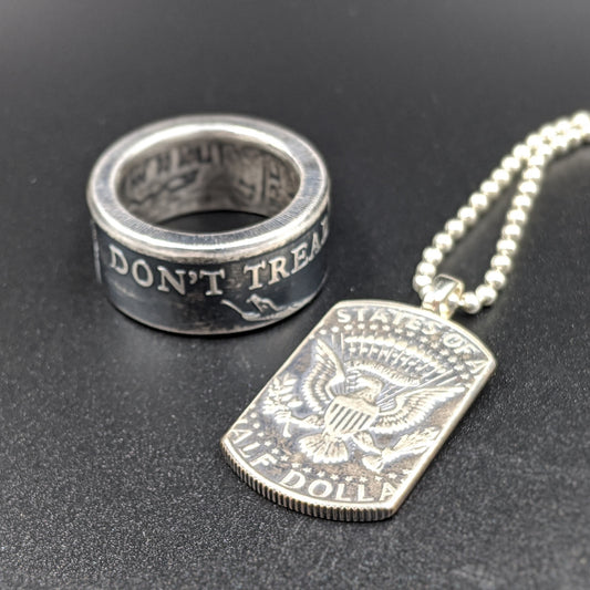 Don’t Tread On Me Silver Coin Ring & American Pride Dog Tag Necklace