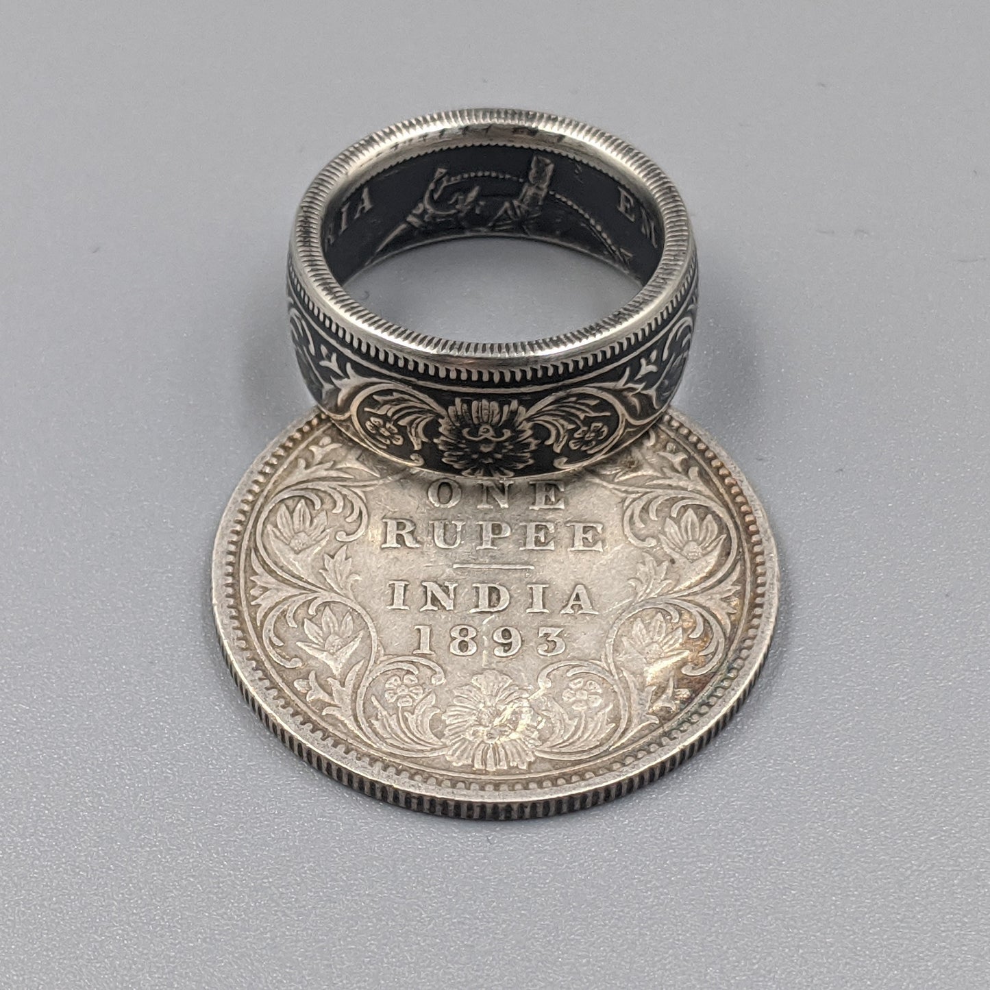 Silver British India One Rupee Coin Ring - 1847-1901