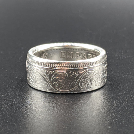 Silver British India One Rupee Coin Ring - 1847-1901