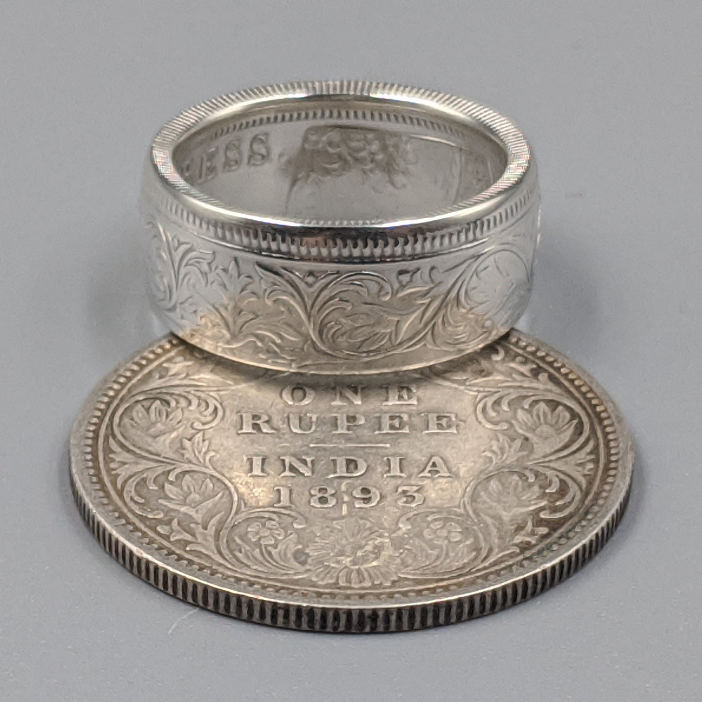 Silver British India One Rupee Coin Ring - 1847-1901