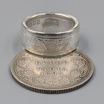 Silver British India One Rupee Coin Ring - 1847-1901