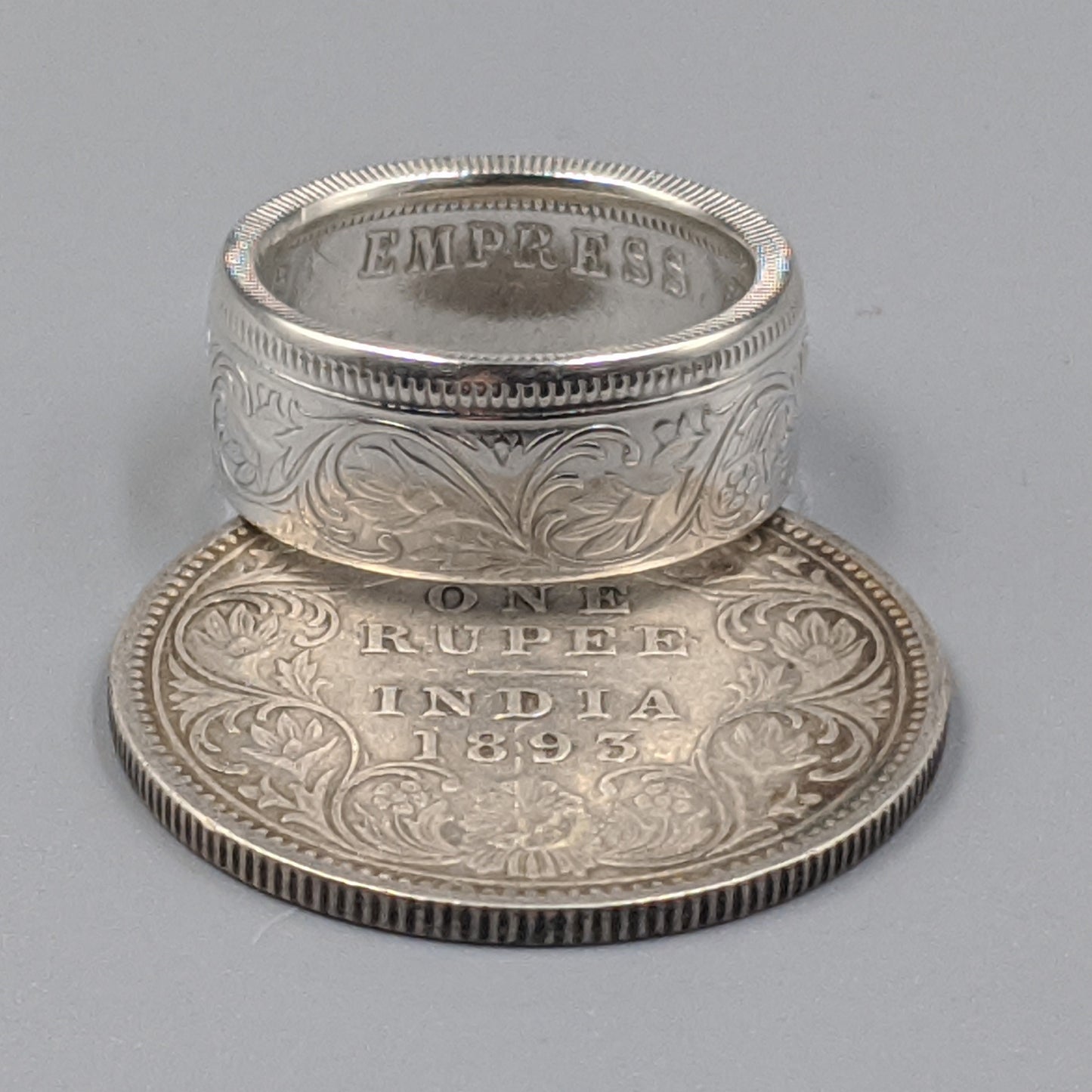 Silver British India One Rupee Coin Ring - 1847-1901