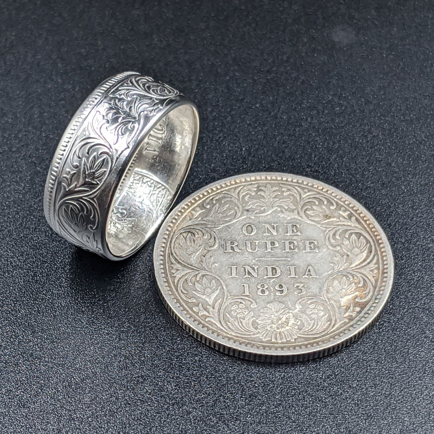 Silver British India One Rupee Coin Ring - 1847-1901