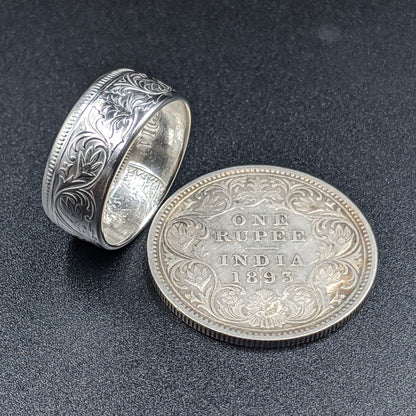 Silver British India One Rupee Coin Ring - 1847-1901