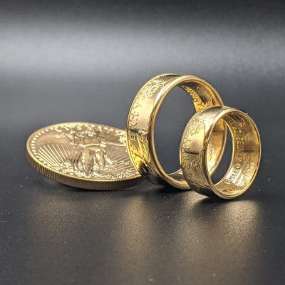 Gold Eagle wedding bands with coin