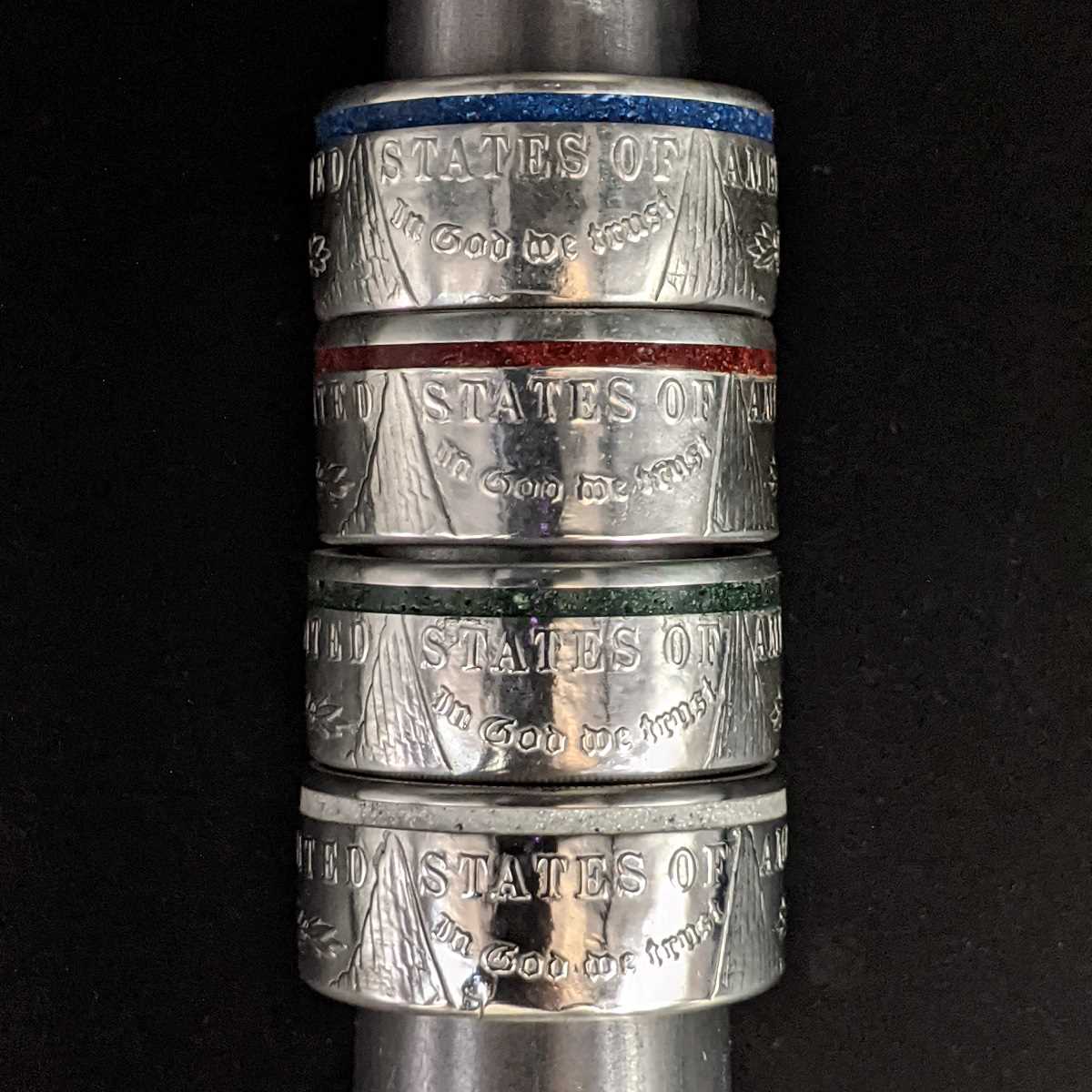 The Thin Blue Line Morgan Silver Dollar Coin Ring only available from Silver State Foundry