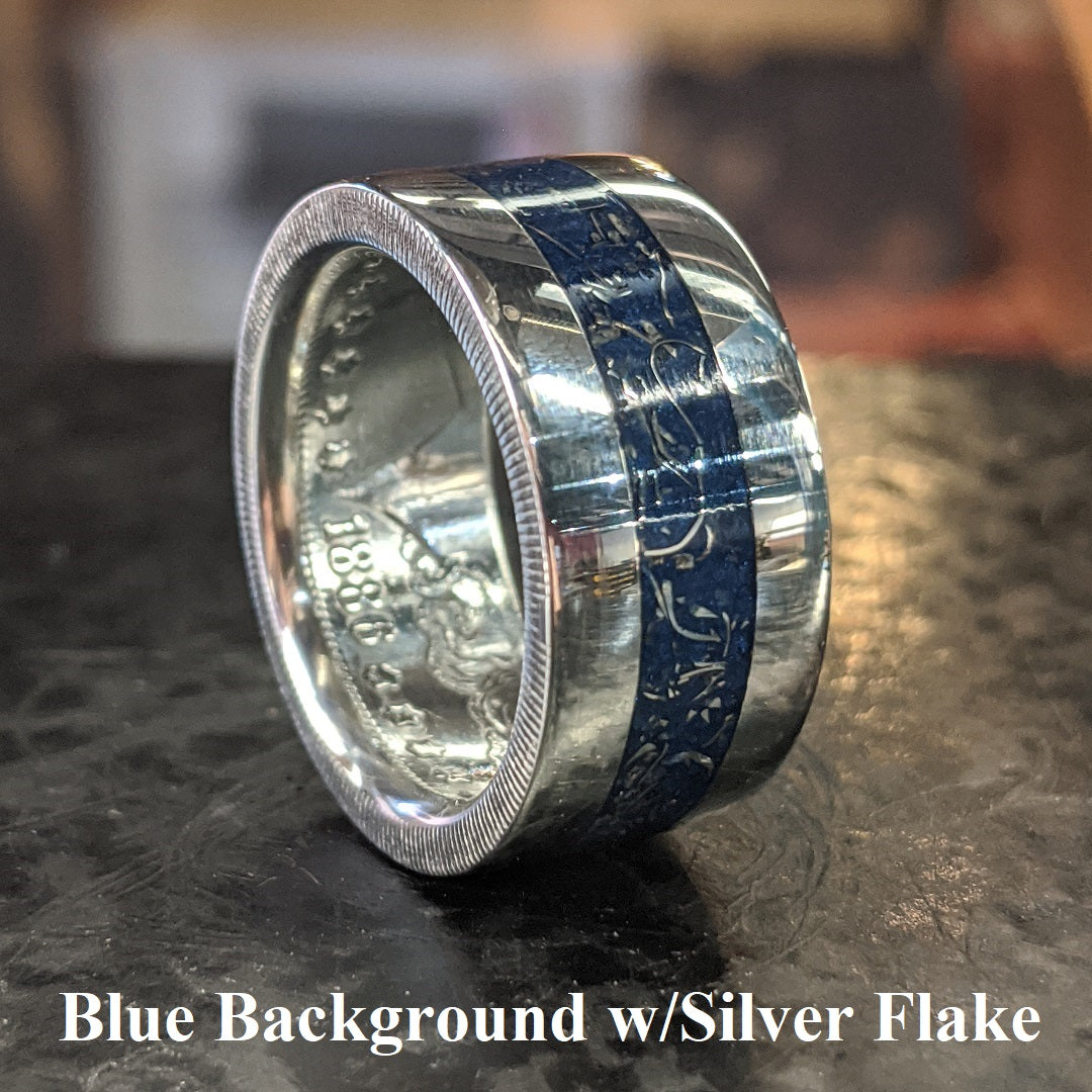 MORGAN SILVER DOLLAR COIN RING with *INLAY*