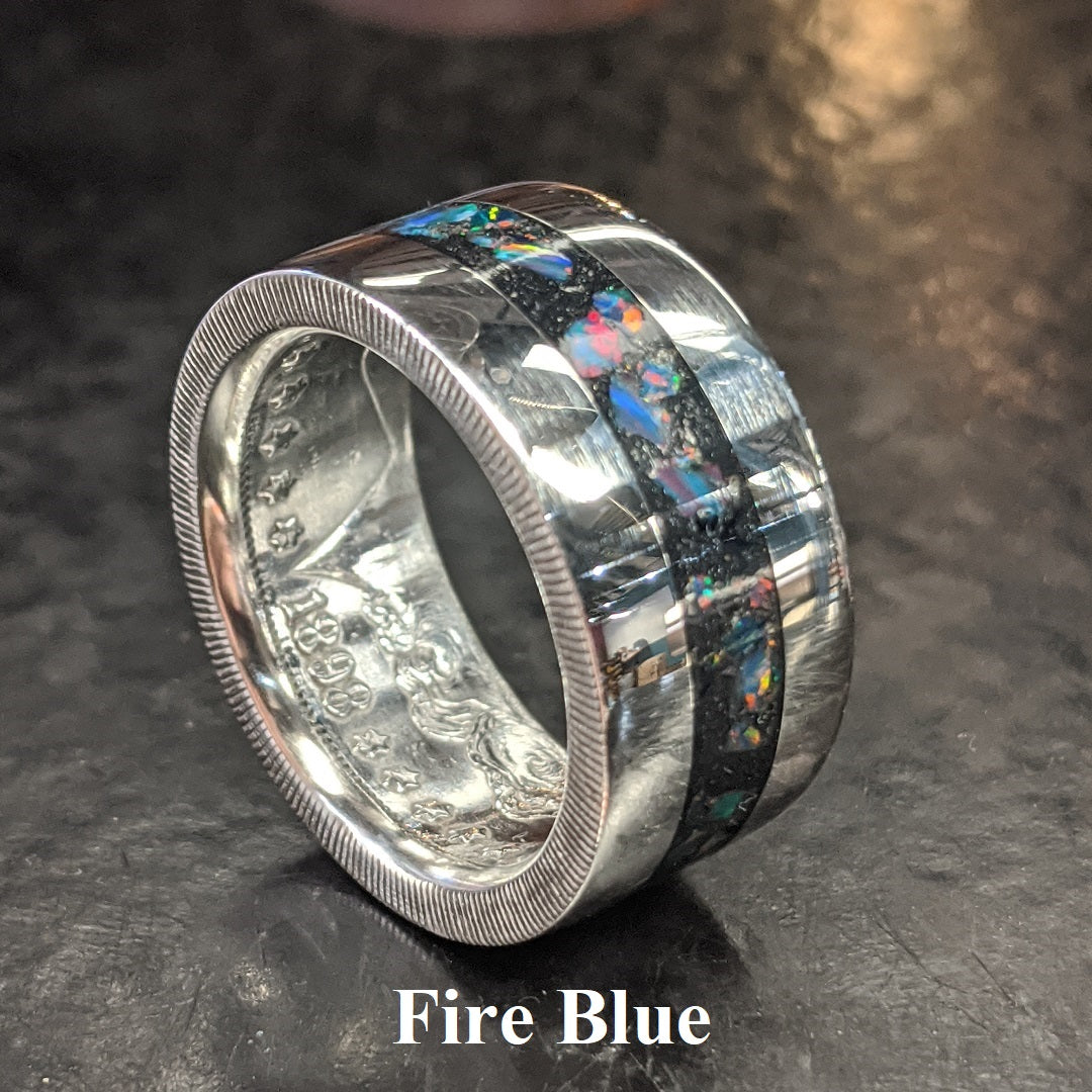 Color sample - fire blue opal inlay