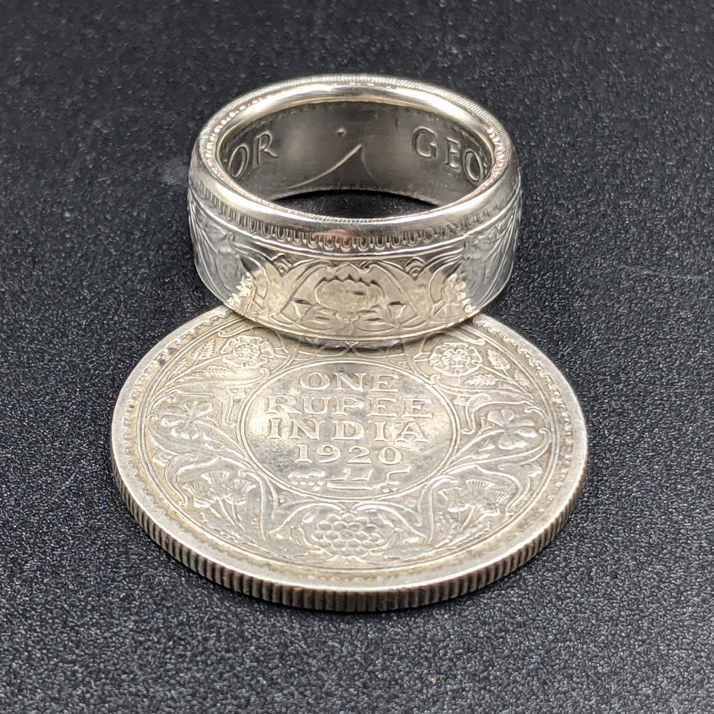 Silver British India One Rupee Coin Ring - 1911-1939