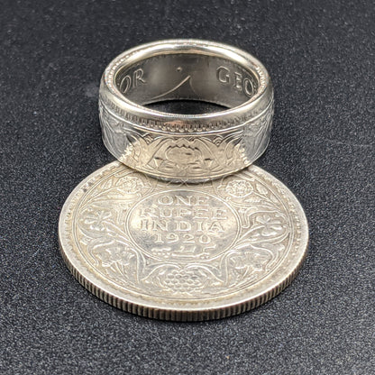 Silver British India One Rupee Coin Ring - 1911-1939