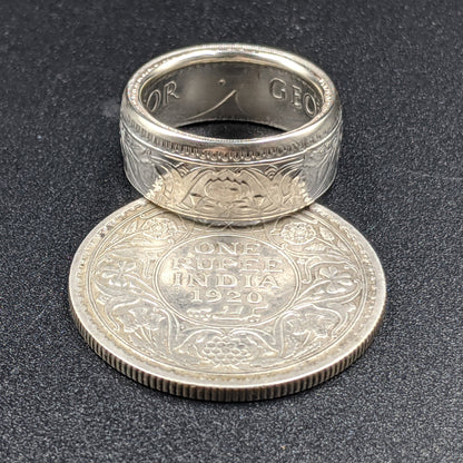 Silver British India One Rupee Coin Ring - 1911-1939