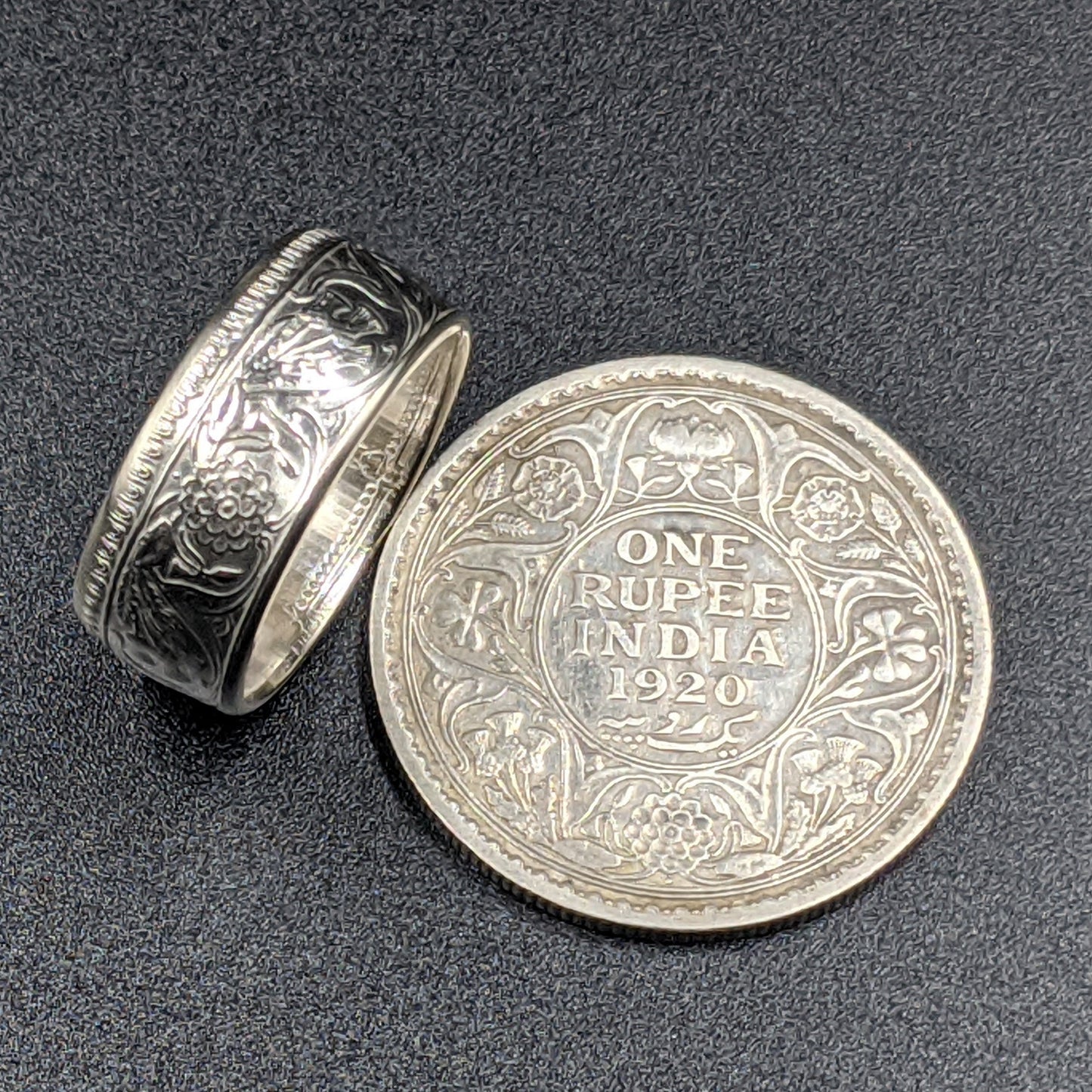 Silver British India One Rupee Coin Ring - 1911-1939