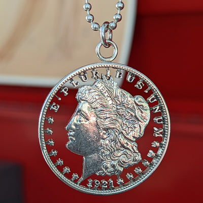 1921 Morgan Silver Dollar Cut Coin Necklace