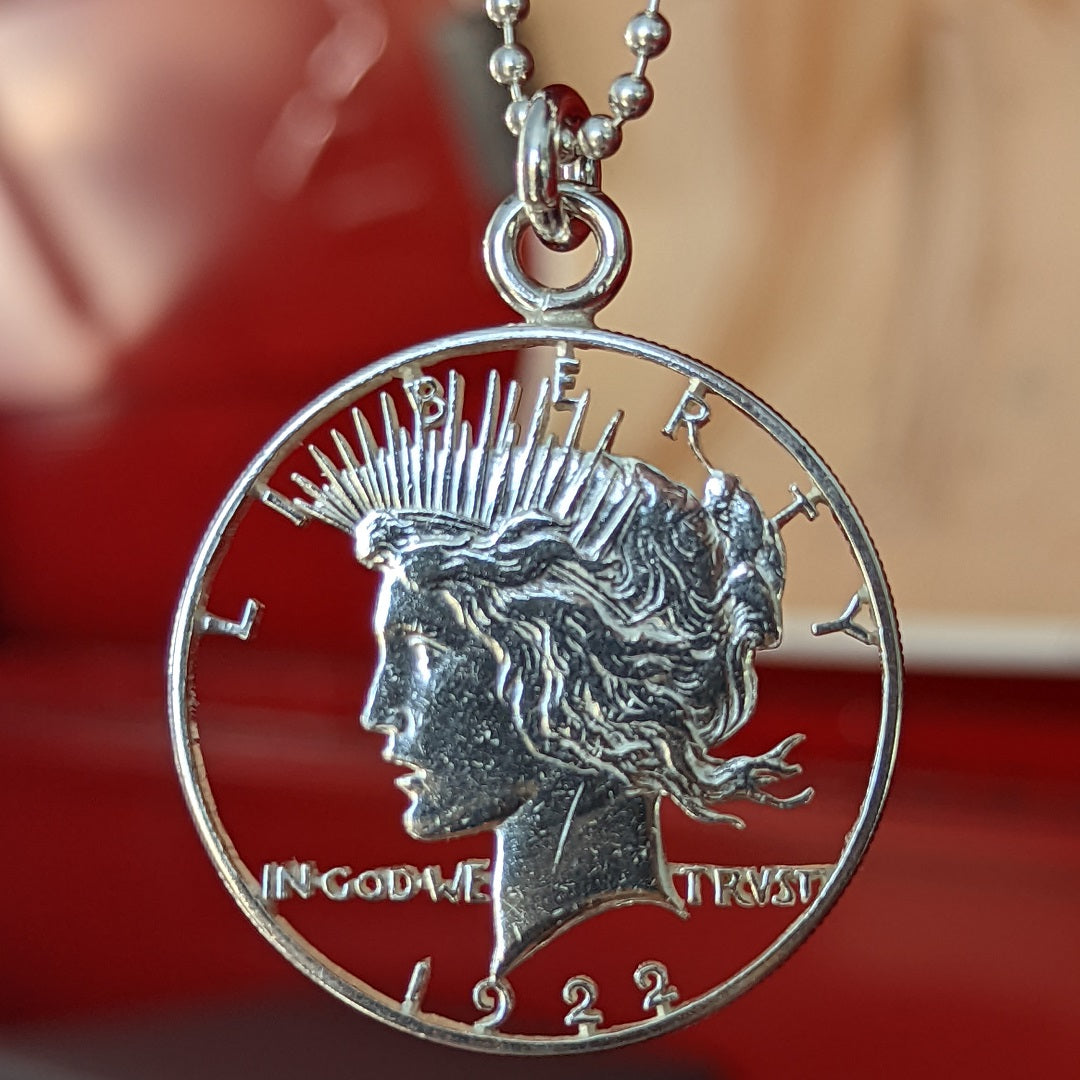 1922 Peace Dollar Cut Coin Necklace - Silver State Foundry