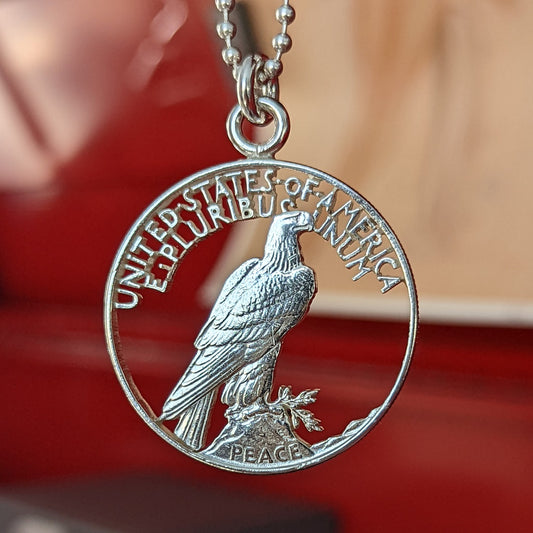 1926 Peace Dollar - Proud Eagle Cut Coin Necklace