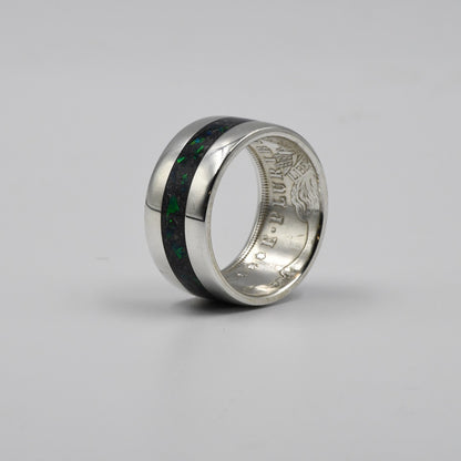 Morgan silver dollar cremation ash coin ring