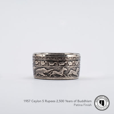 Buddhism Celebration coin ring with Patina finish