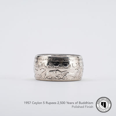 Buddhism Celebration coin ring with a polished finish