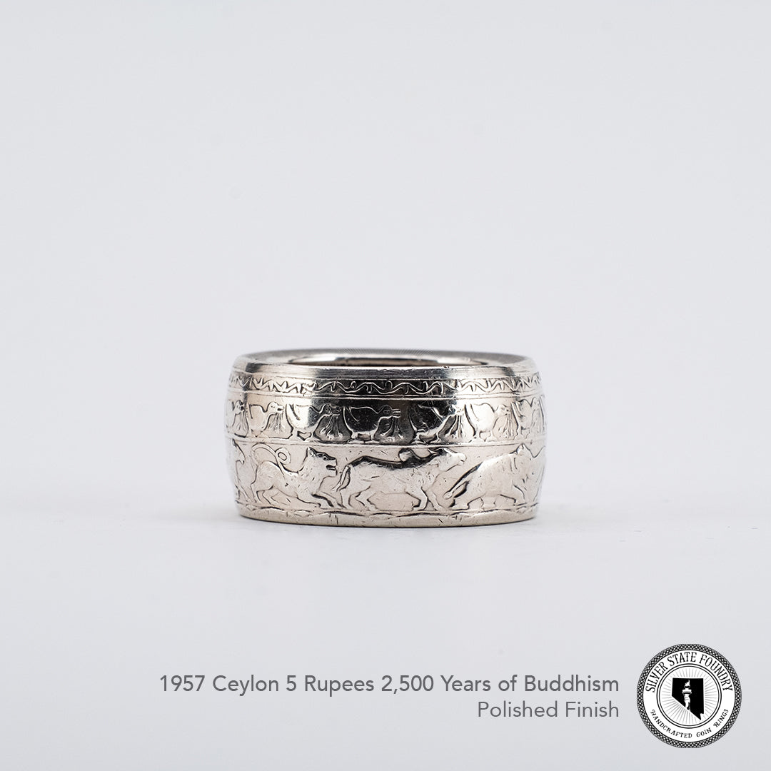Rare and beautiful 1957 Ceylon 5 Rupees coin ring