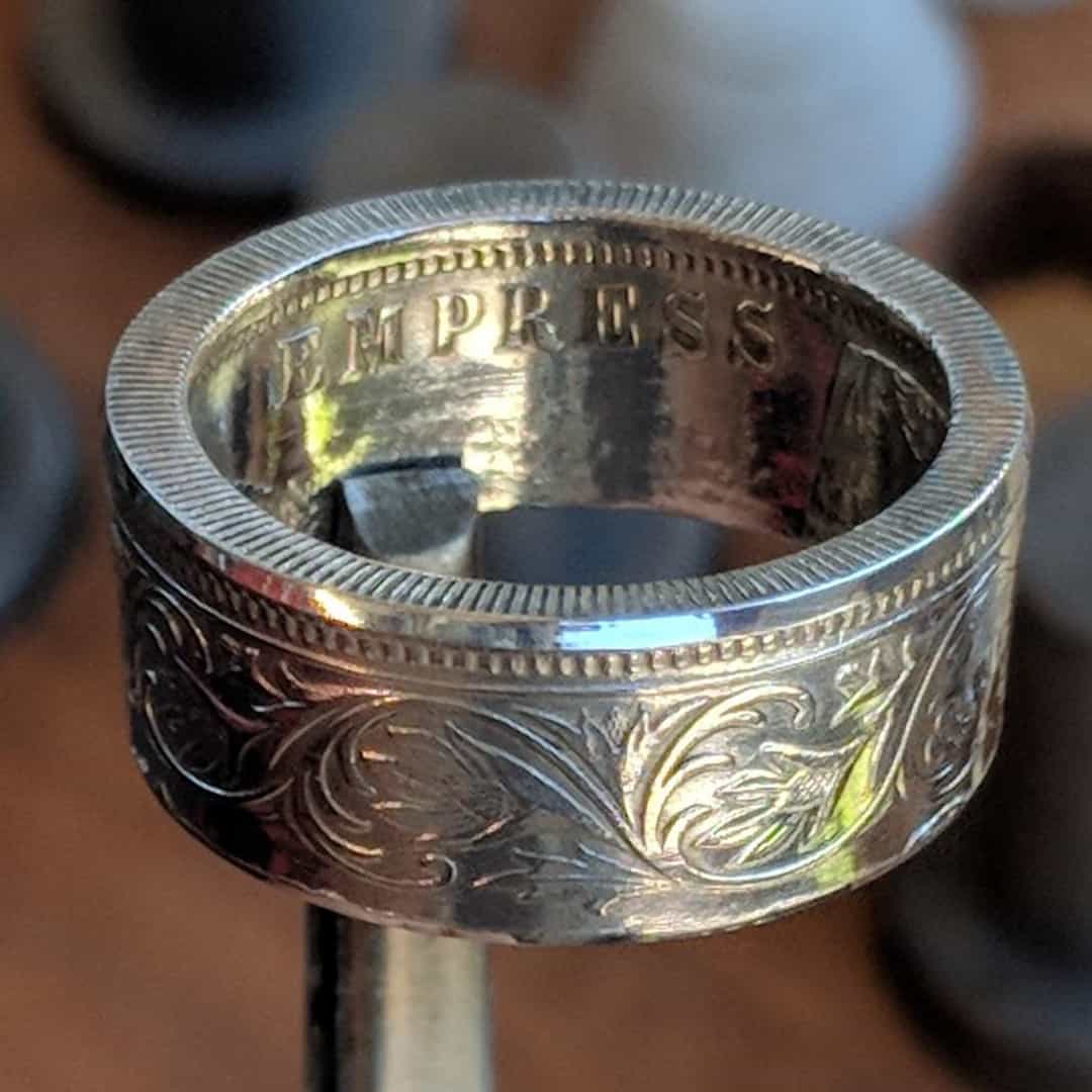 Silver British India One Rupee Coin Ring - 1847-1901